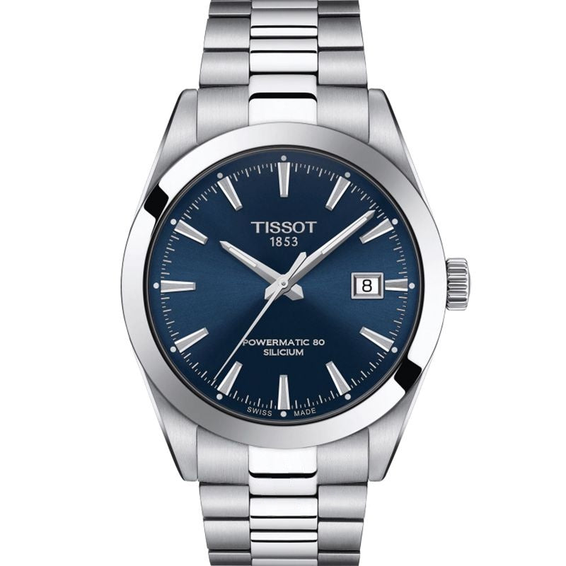 tissot-gentleman-powermatic-80-bleu-acier-maroc.jpg Montre Tissot Gentleman Powermatic 80 Silicium avec cadran bleu soleillé et bracelet en acier inoxydable.