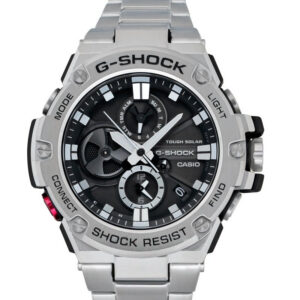 Montre pour homme Casio G-Shock G-Steel en acier inoxydable argenté avec cadran gris foncé et index argentés.